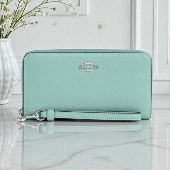 Coach Long Zip Around Leather Wallet in Faded Blue C4451